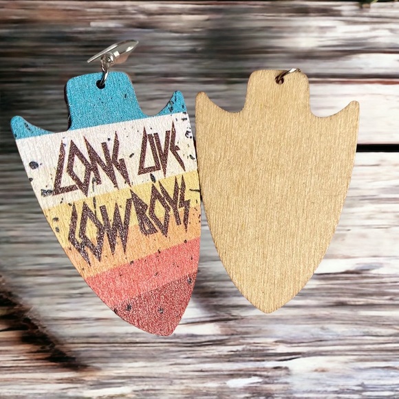 New Long live cowboys wooden earrings - Picture 2 of 2